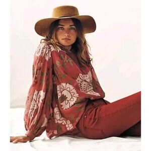 Payal Pratap Rhododendron Stitched Balloon Long Sleeve Top Keyhole Size 8